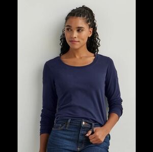 Gibson Scoop Ruffle Neck Long Sleeve Tee